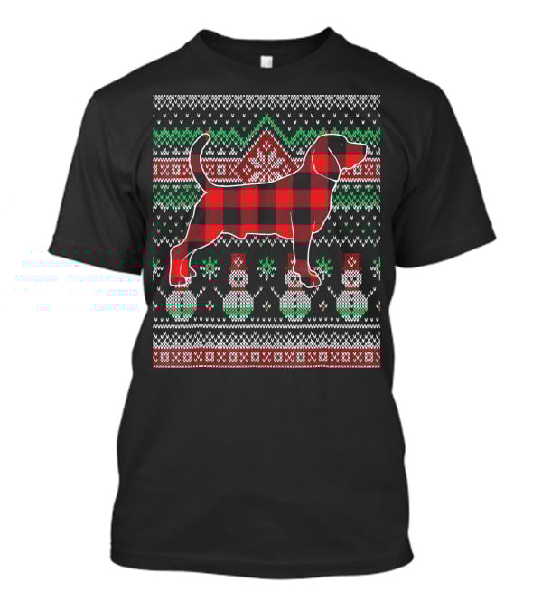 Beagle Red Plaid Christmas Dog Sweater Snowman T-Shirt