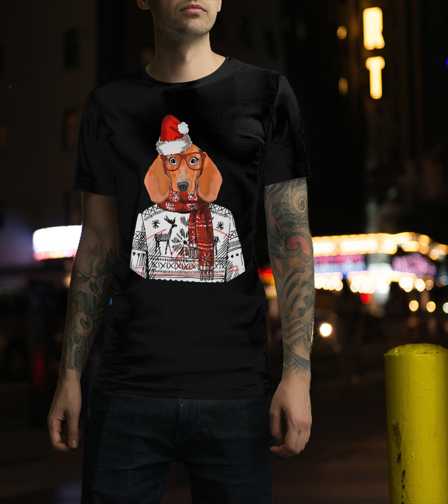 Dachshund Dog Santa Hat Funny Merry Christmas T-Shirt