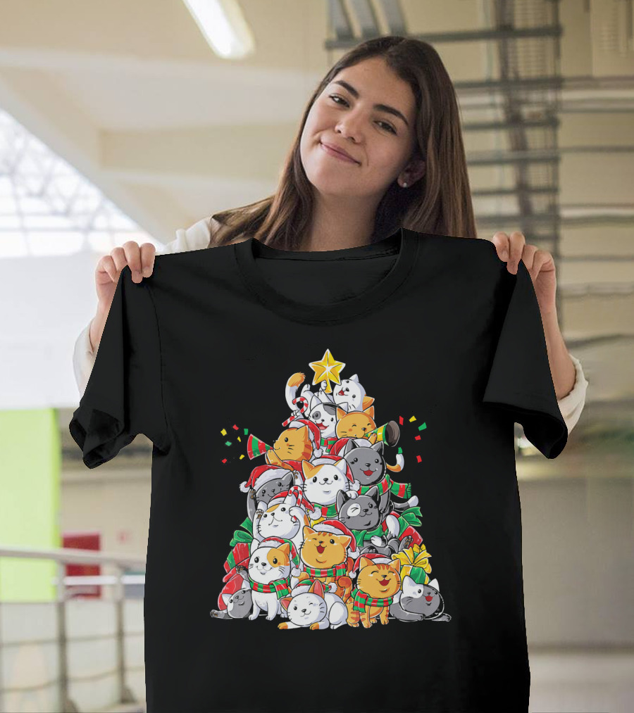 Cat Christmas Tree Meowy Catmas T-Shirt
