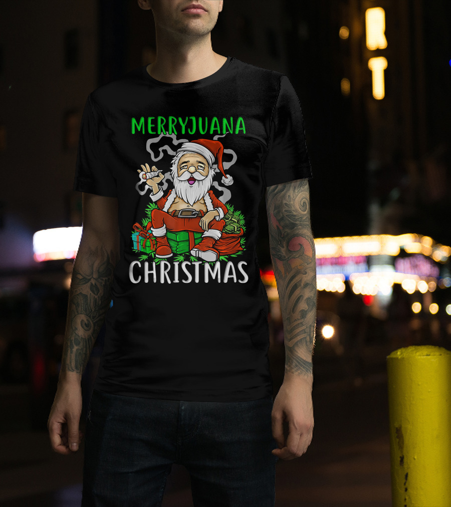 Merryjuana Christmas Santa Claus Smoking Weed T-Shirt