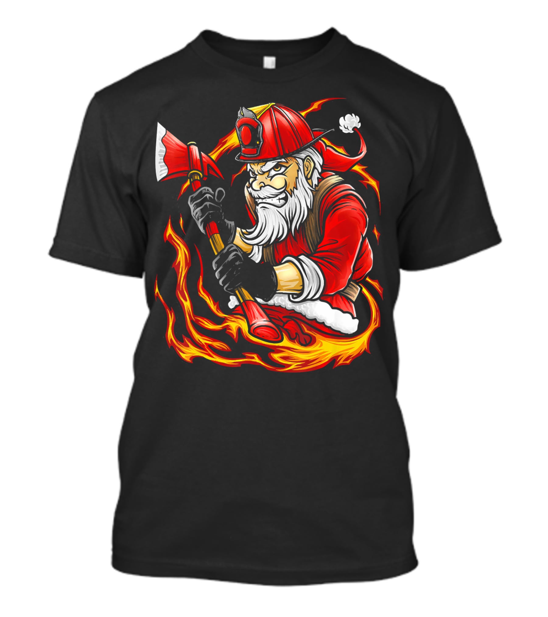 Firefighter Santa With Axe Surrounded By Flames T-Shirt