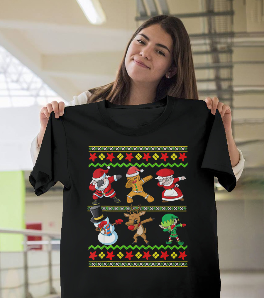 Christmas Kids Santa Dabbing Squad Snowman Gingerbread Mrs Claus Reindeer Elf T-Shirt