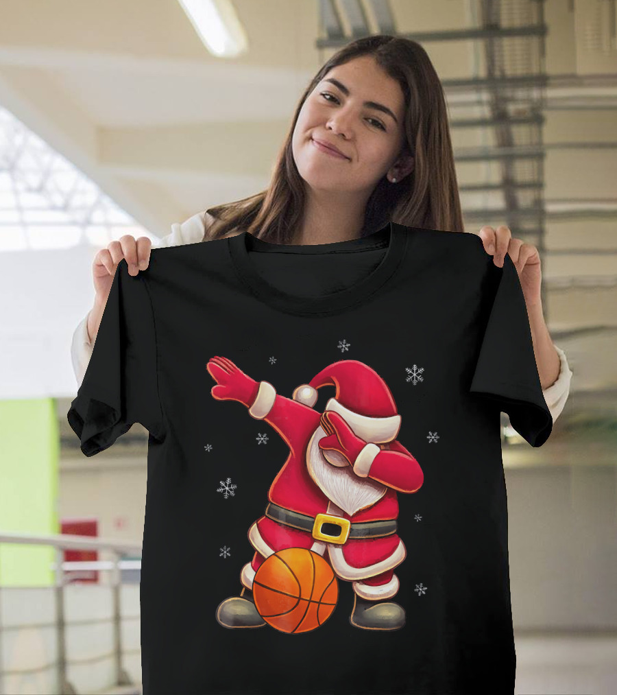 Basketball Santa Dabbing With Hoops And Snowflakes T-Shirt
