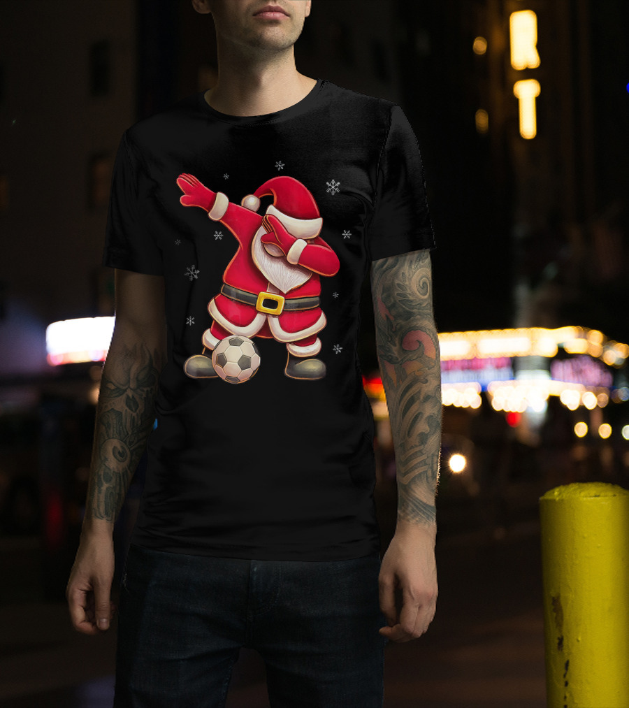 Dabbing Santa Claus Soccer Snowflakes T-Shirt