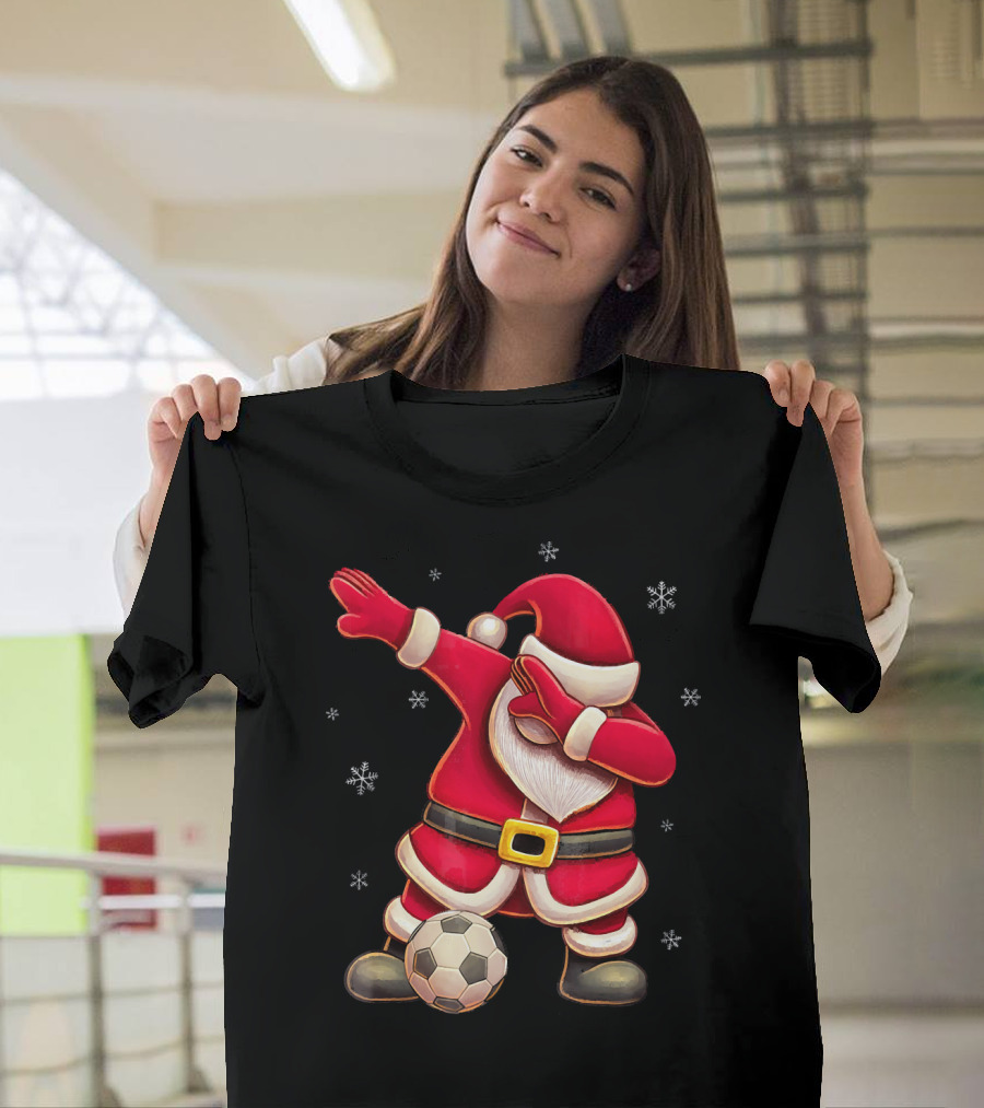 Dabbing Santa Claus Soccer Snowflakes T-Shirt
