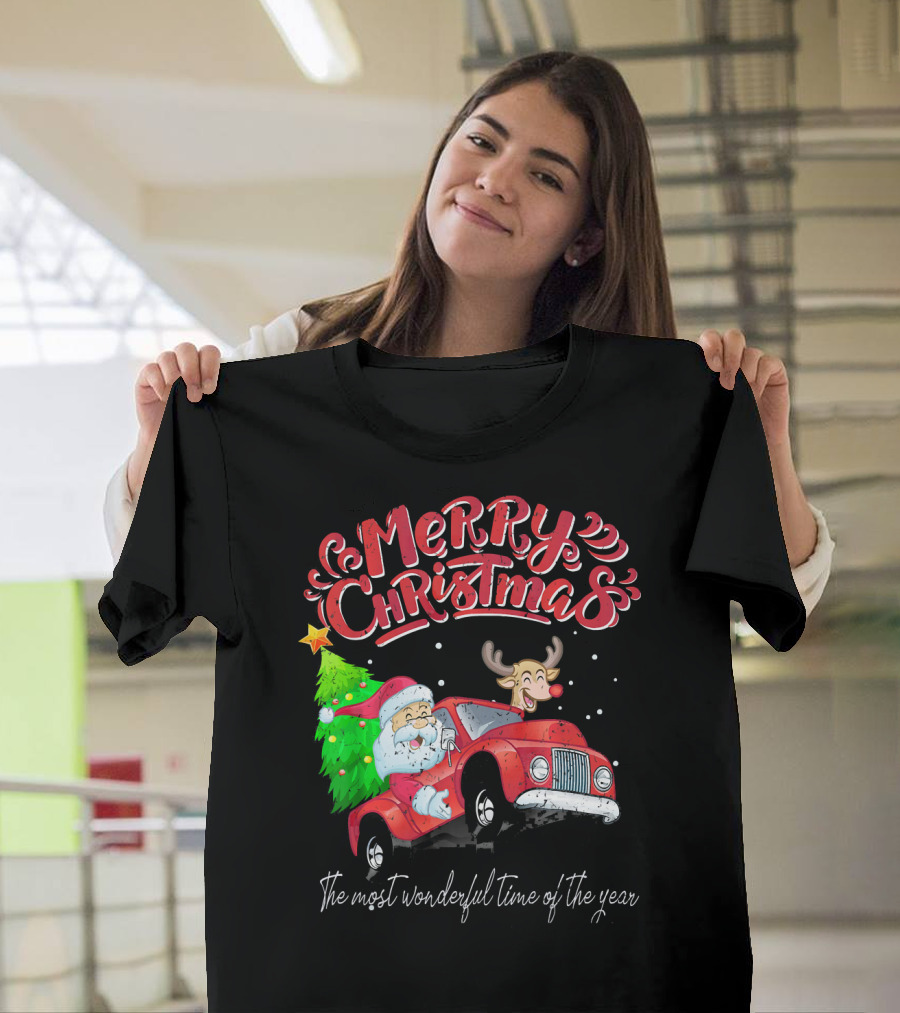 Merry Christmas Santa Reindeer Ride The Most Wonderful Time of the Year T-Shirt