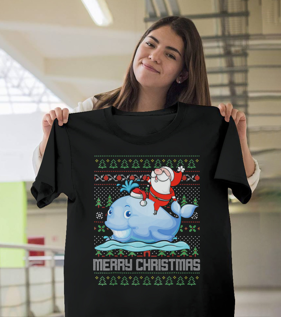 Merry Christmas Funny Santa Claus Riding Whale Holiday T-Shirt
