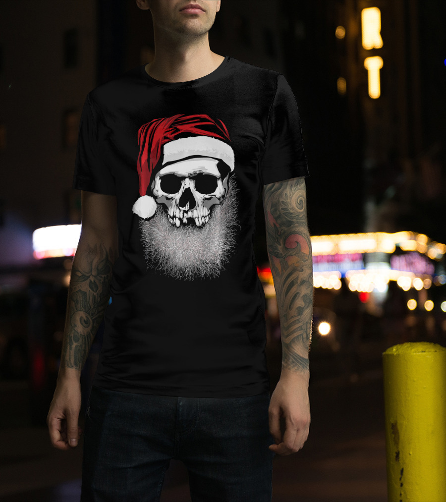 Muerto Father Christmas Skull Santa Hat Beard T-Shirt