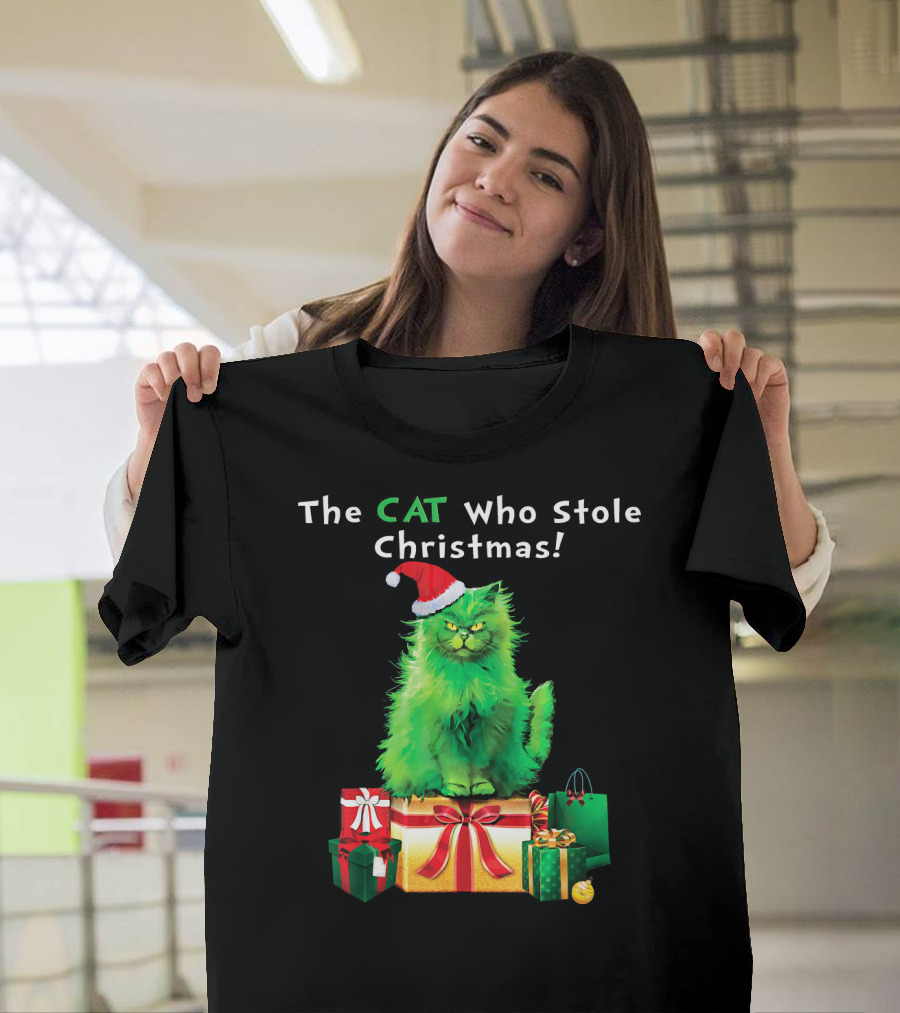 The CAT Who Stole Christmas Holiday Purr With Santa Hat And Gifts T-Shirt