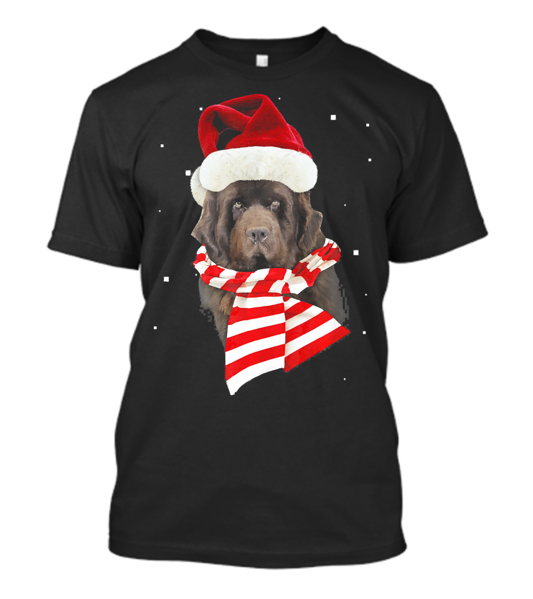 Newfoundland Santa Merry Christmas Dog With Red Hat And Scarf T-Shirt