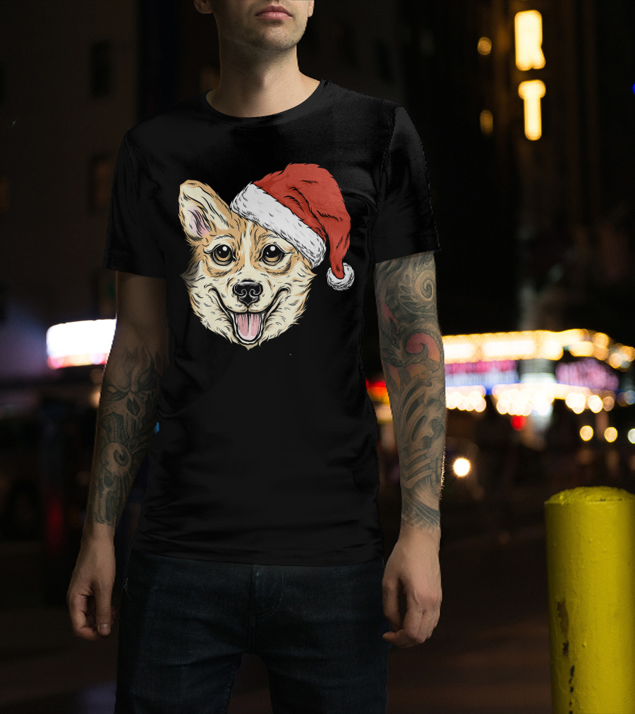 Corgi Dog Santa Hat Funny Christmas Corgi T-Shirt