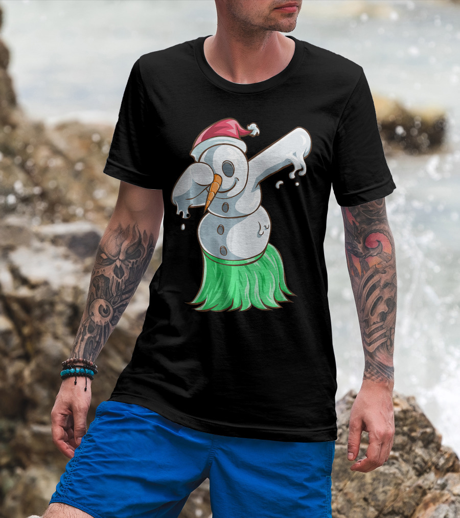 Christmas In July Dabbing Snowman Tropical Hula Dance T-Shirt