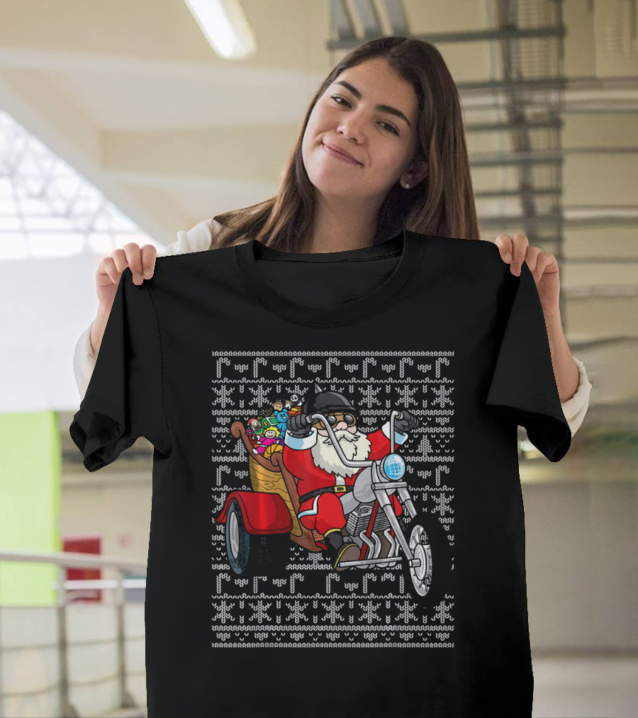 Santa Claus Riding Motorcycle Trike with Christmas Toys T-Shirt