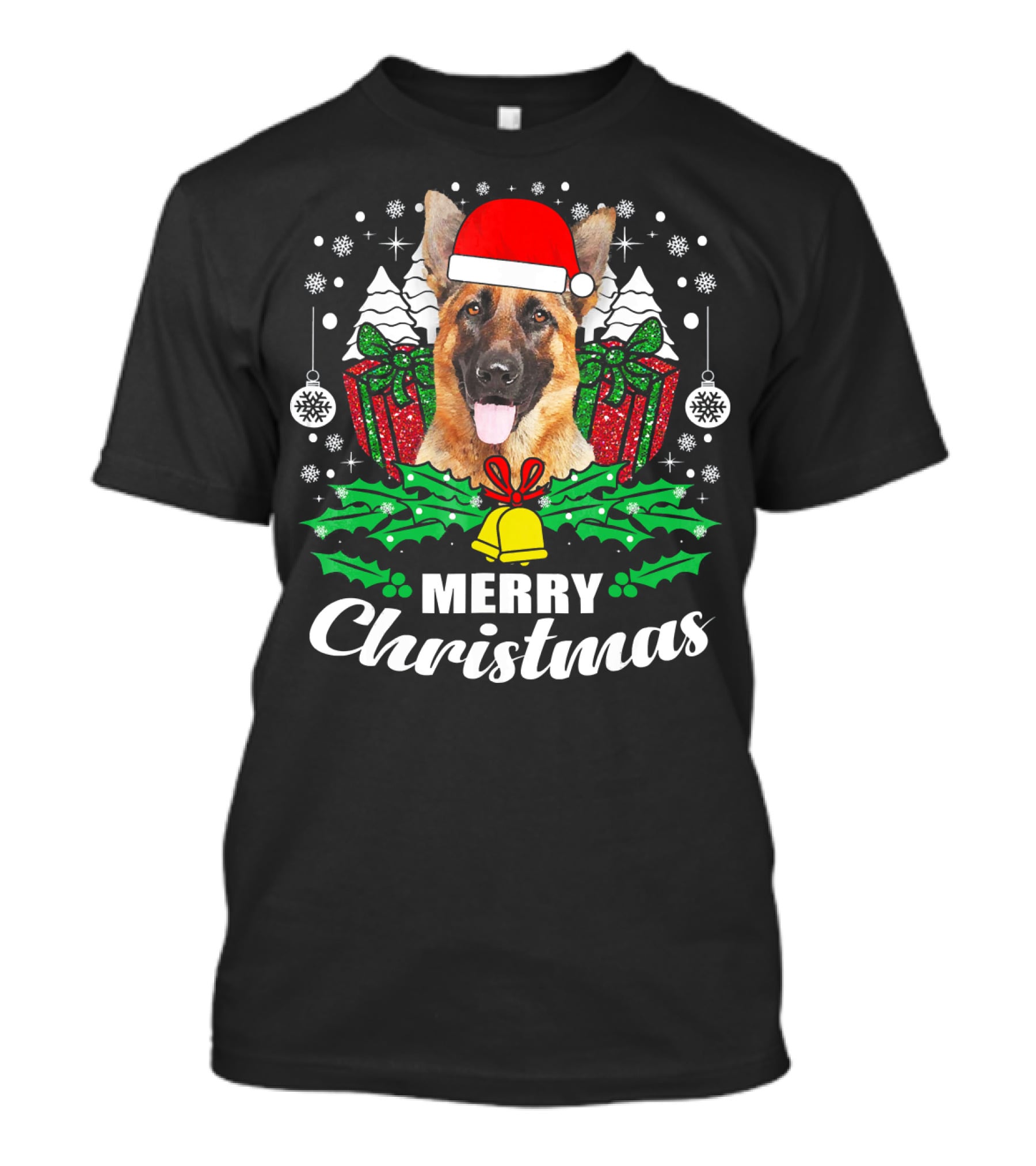 German Shepherd Merry Christmas Santa Hat Festive Holiday Dog Love T-Shirt