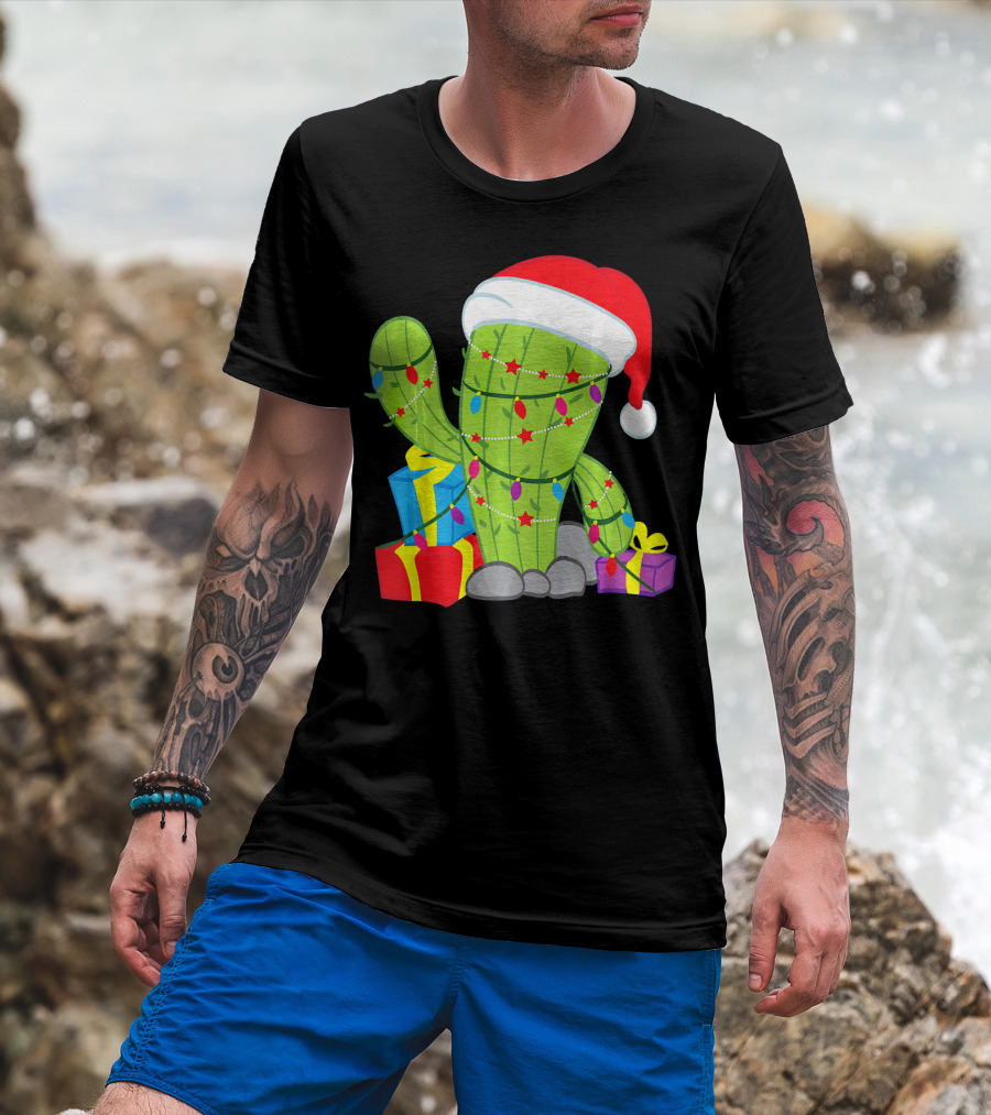 Cactus Tree Santa Hat Christmas Presents Mexican T-Shirt