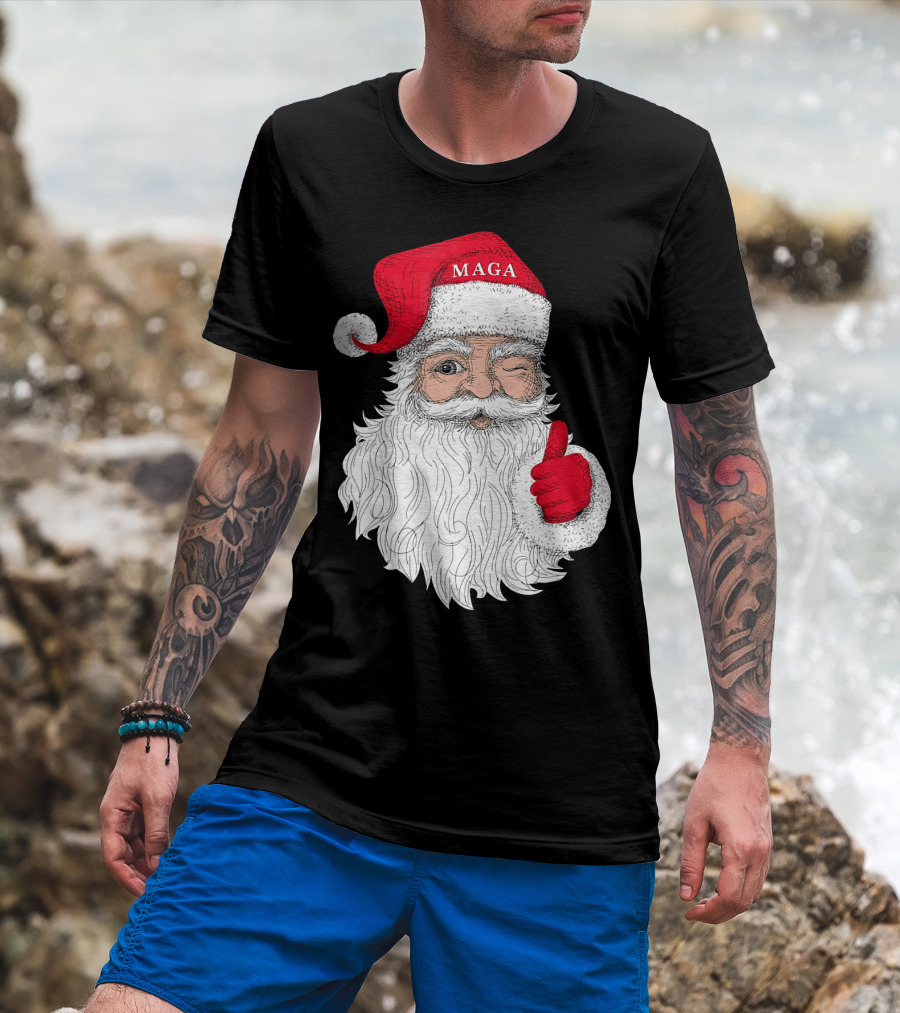 Santa Claus Winking In MAGA Hat With Thumbs Up T-Shirt
