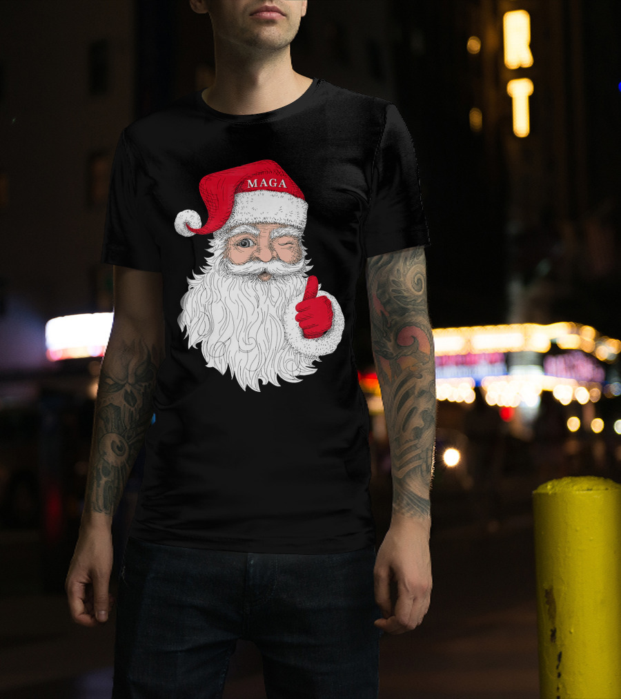 Santa Claus Winking In MAGA Hat With Thumbs Up T-Shirt