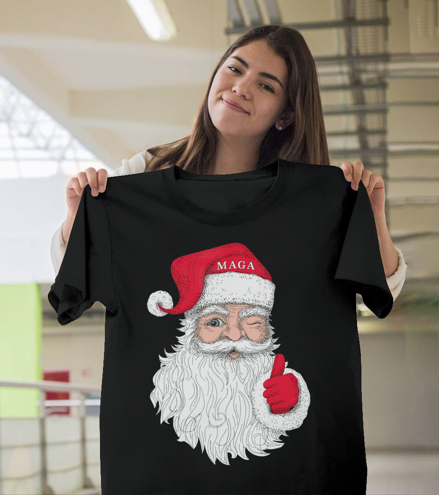 Santa Claus Winking in MAGA Hat with Thumbs Up T-Shirt