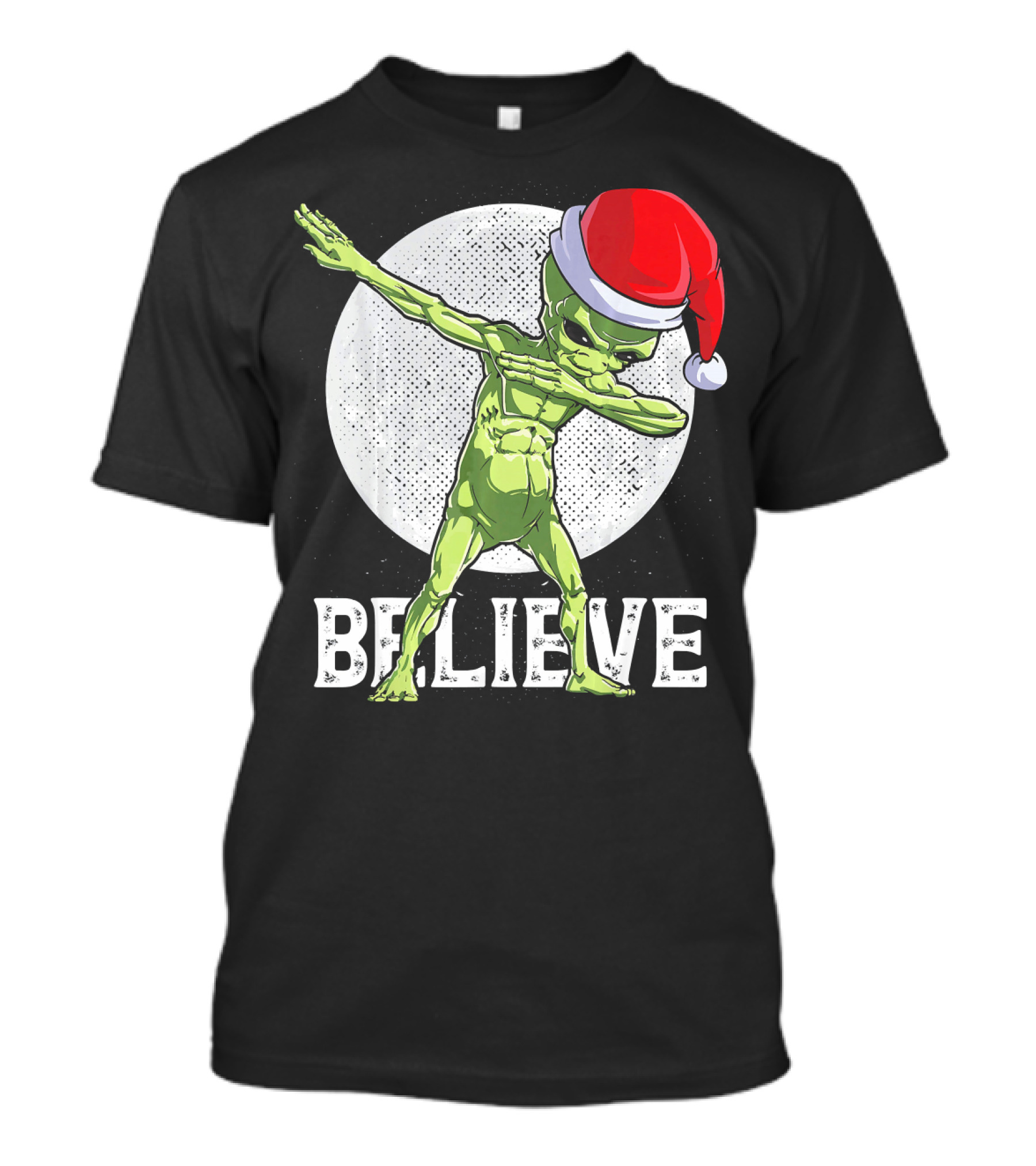Believe Dabbing Alien Santa Hat Christmas Boys T-Shirt