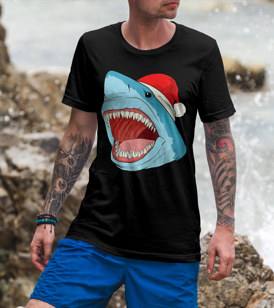 Santa Jaws Cool Christmas Shark Holiday Humor T-Shirt
