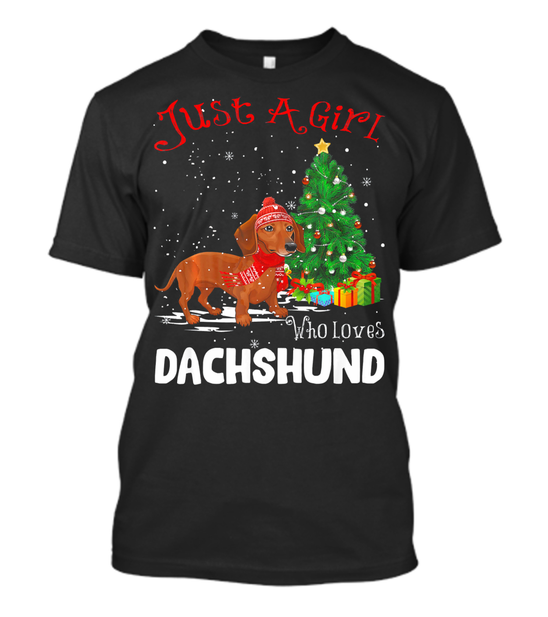 Just A Girl Who Loves Dachshund Christmas Tree Snowflakes T-Shirt