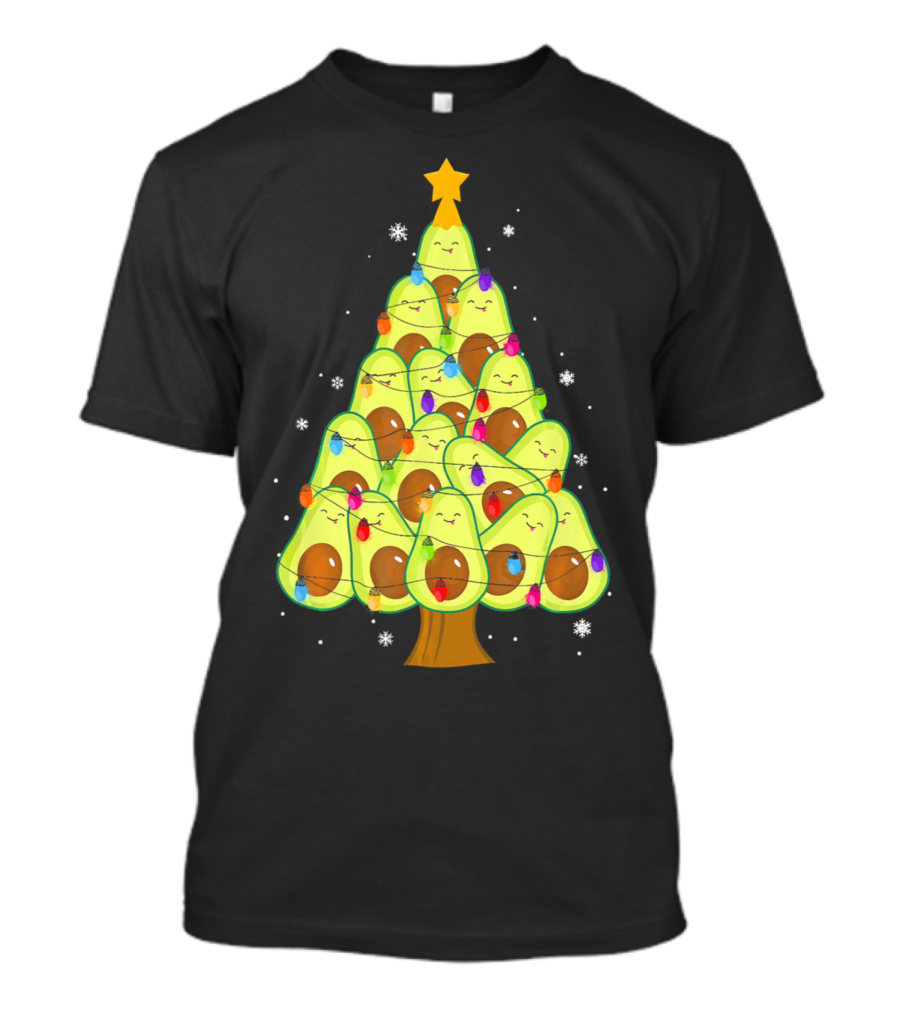 Avocado Christmas Tree With Colorful Lights Vegan Guac Green T-Shirt