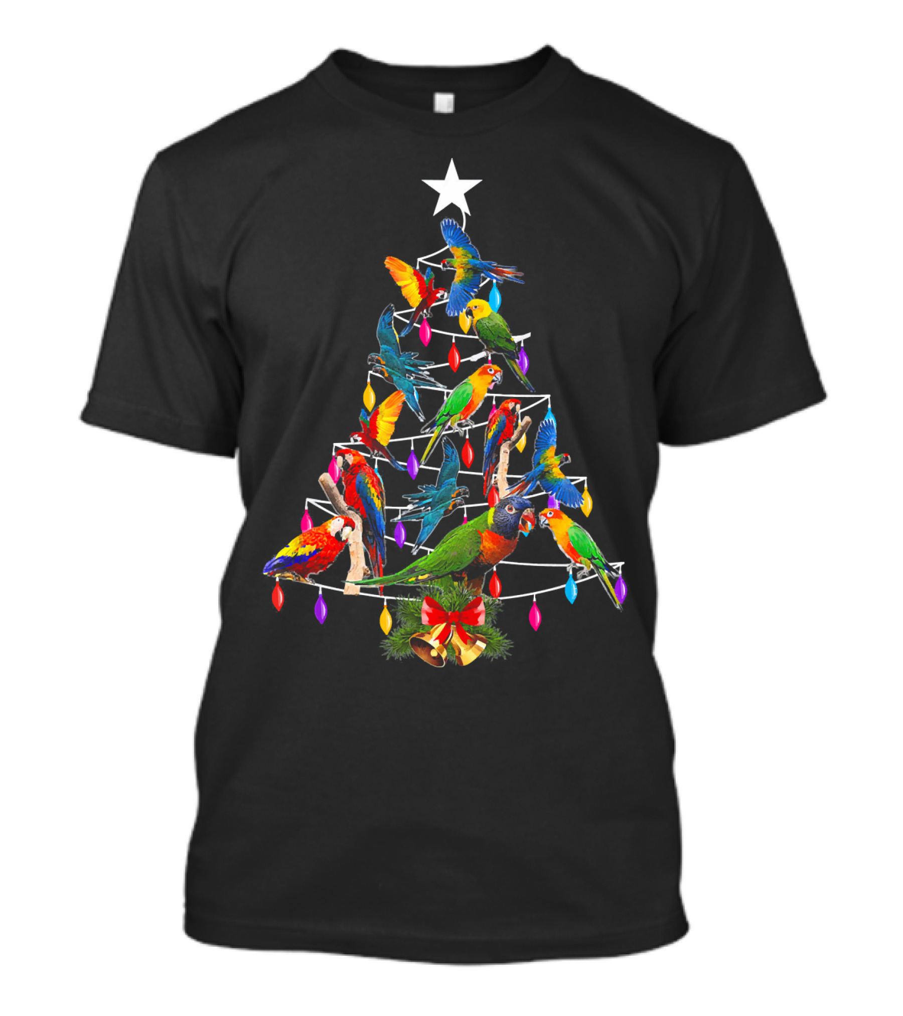 Cute Parrot Christmas Tree Parrots Love Lights Star Holiday T-Shirt