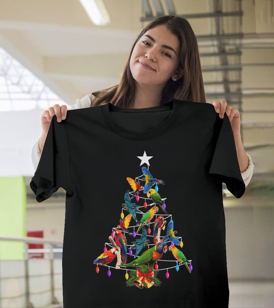 Cute Parrot Christmas Tree Parrots Love Lights Star Holiday T-Shirt