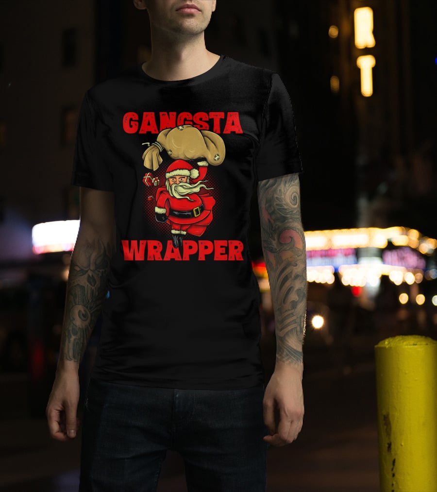 Gangsta Wrapper Funny Santa With Bag Of Presents T-Shirt