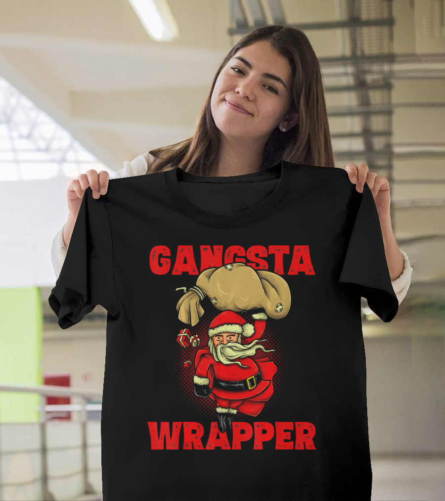 Gangsta Wrapper Funny Santa With Bag Of Presents T-Shirt
