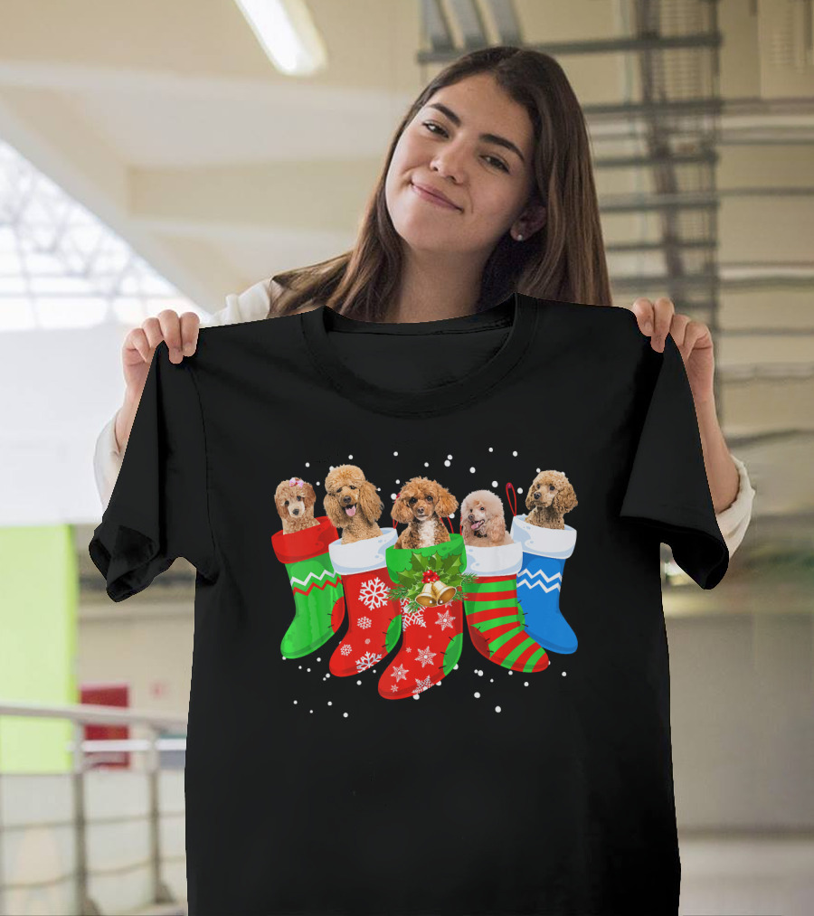 Poodle Christmas Stockings Festive Holiday Dogs T-Shirt