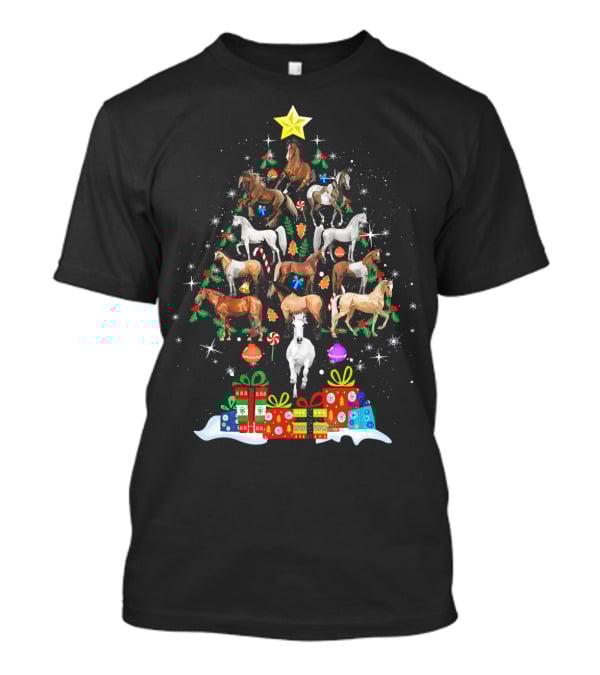 Horse Christmas Tree With Star And Holiday Gifts T-Shirt