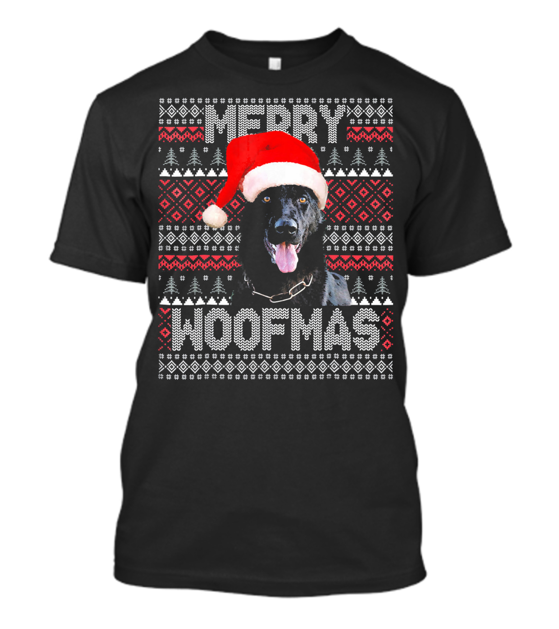 Merry Woofmas German Shepherd In Santa Hat With Festive Knitting T-Shirt