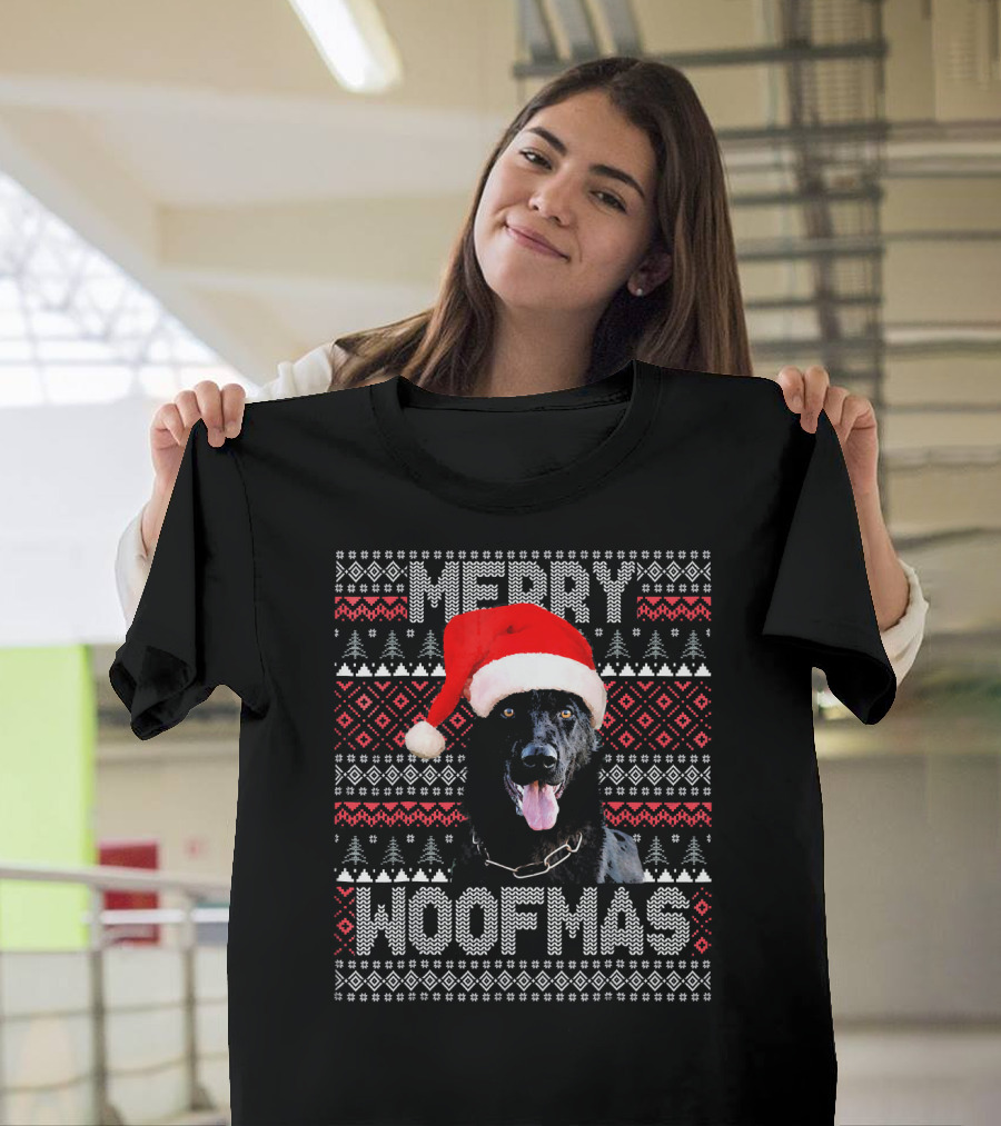 Merry Woofmas German Shepherd In Santa Hat With Festive Knitting T-Shirt