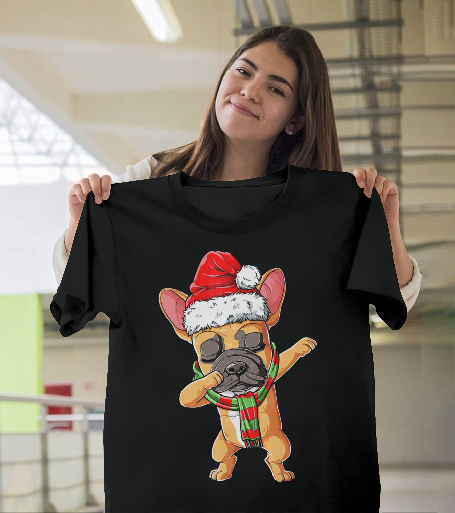 Dabbing French Bulldog Santa Christmas T-Shirt