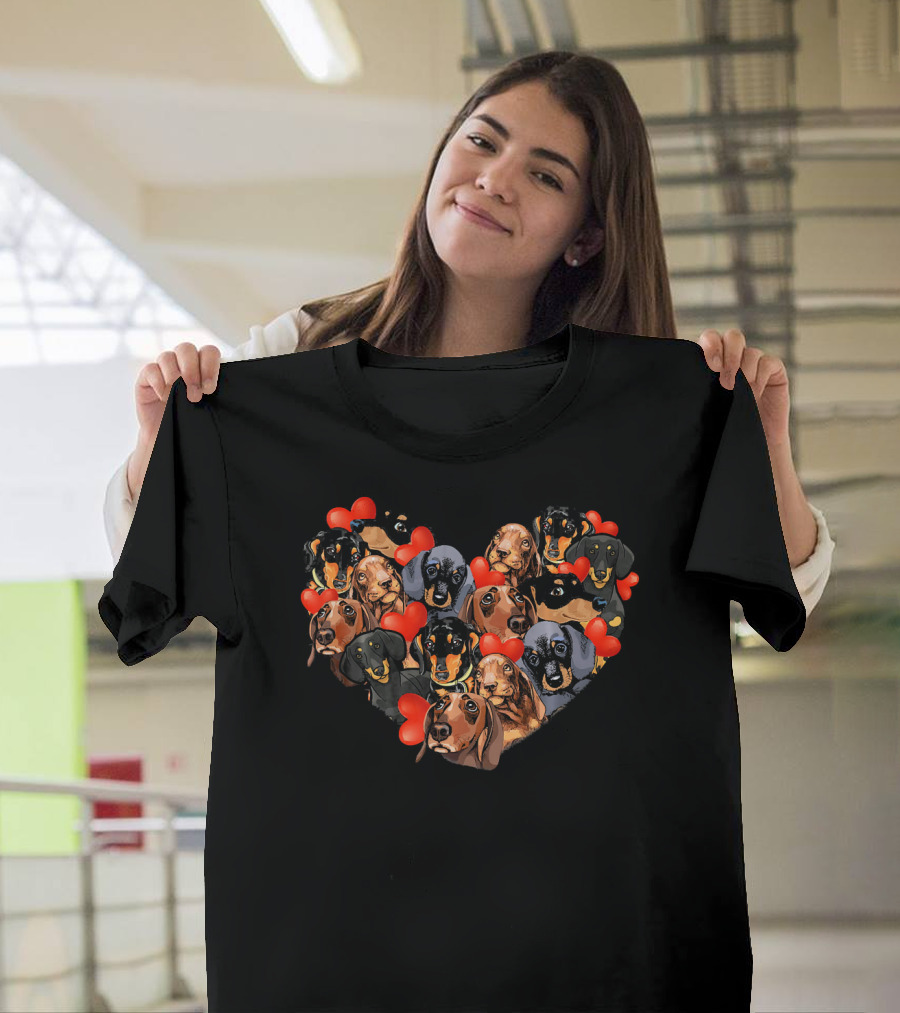 Cute Dachshund Heart Valentine Filled with Dachshunds and Hearts T-Shirt