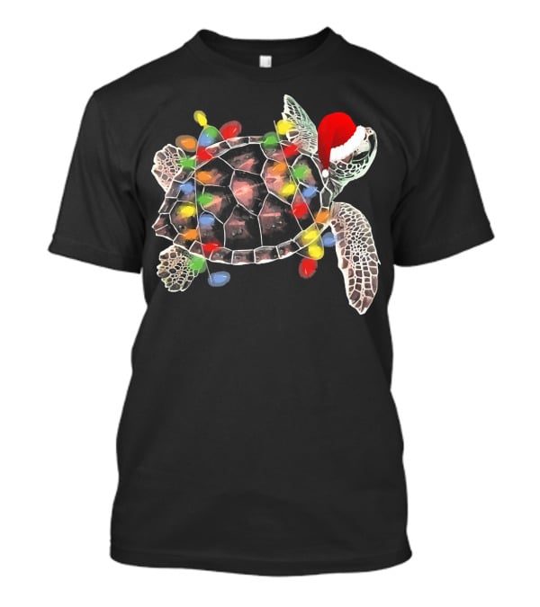 Sea Turtle With Christmas Lights In Santa Hat Merry Chris T-Shirt