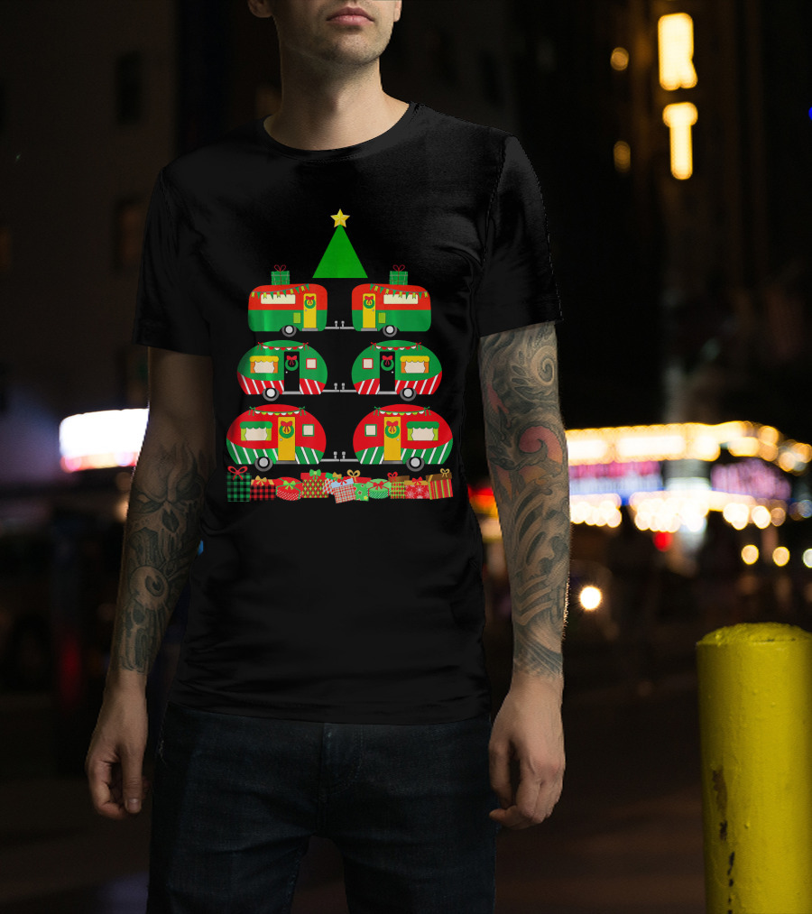 Camping Christmas Camper Holiday Tree With Gifts T-Shirt