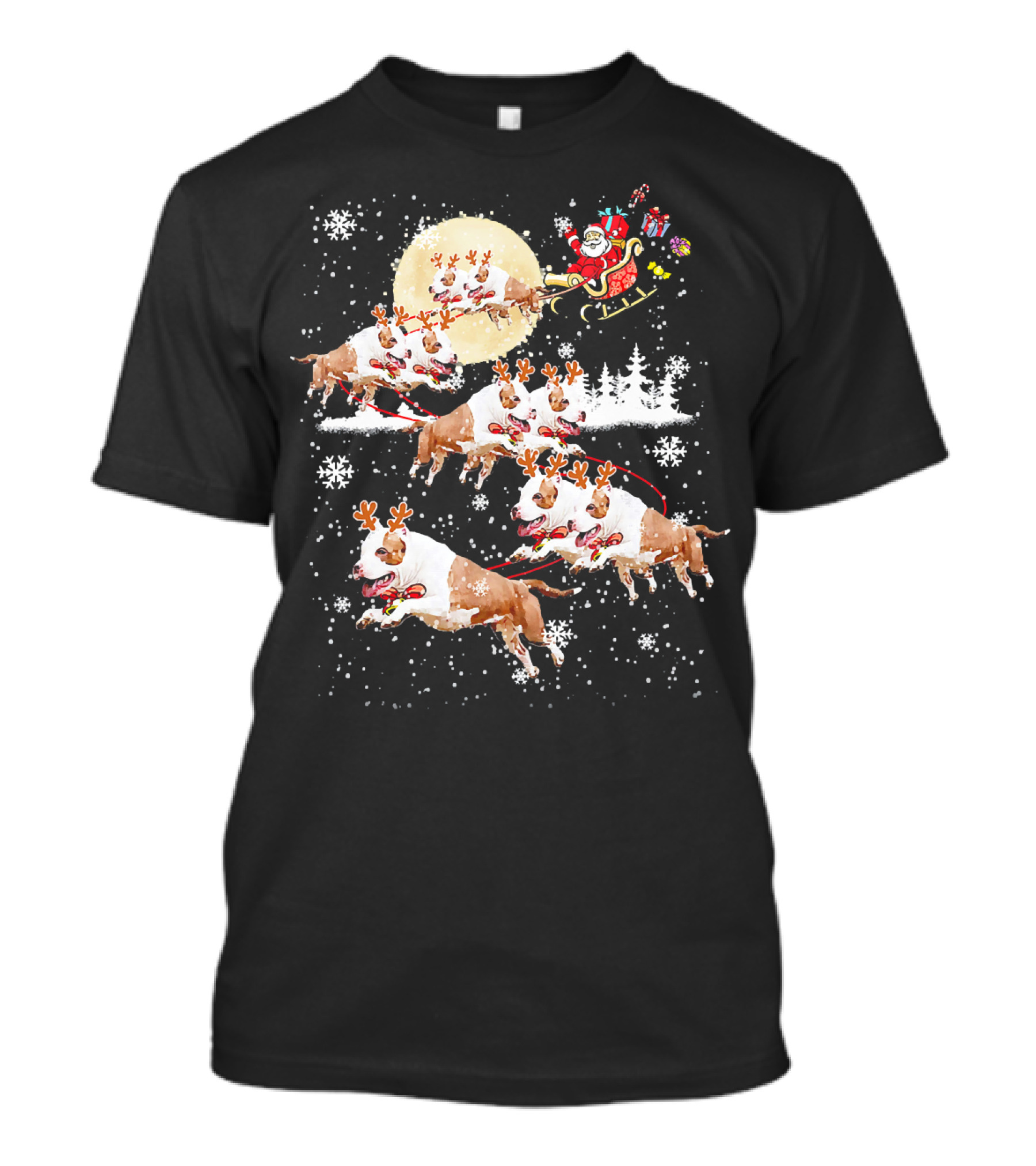 Santa's Christmas Pitbull Reindeer Sleigh Ride T-Shirt