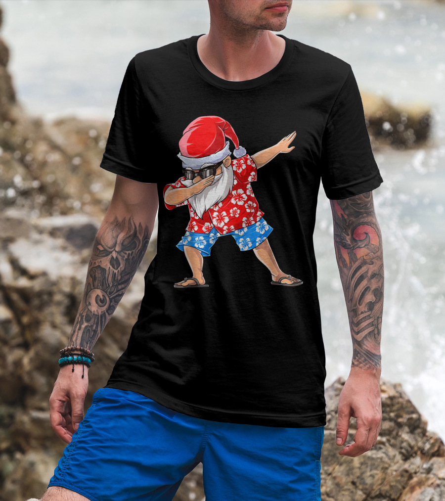 Dabbing Santa In Hawaiian Shirt Christmas In July T-Shirt