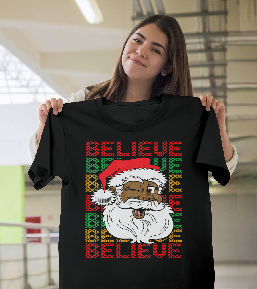 Believe Santa Fun Black Africa Christmas T-Shirt