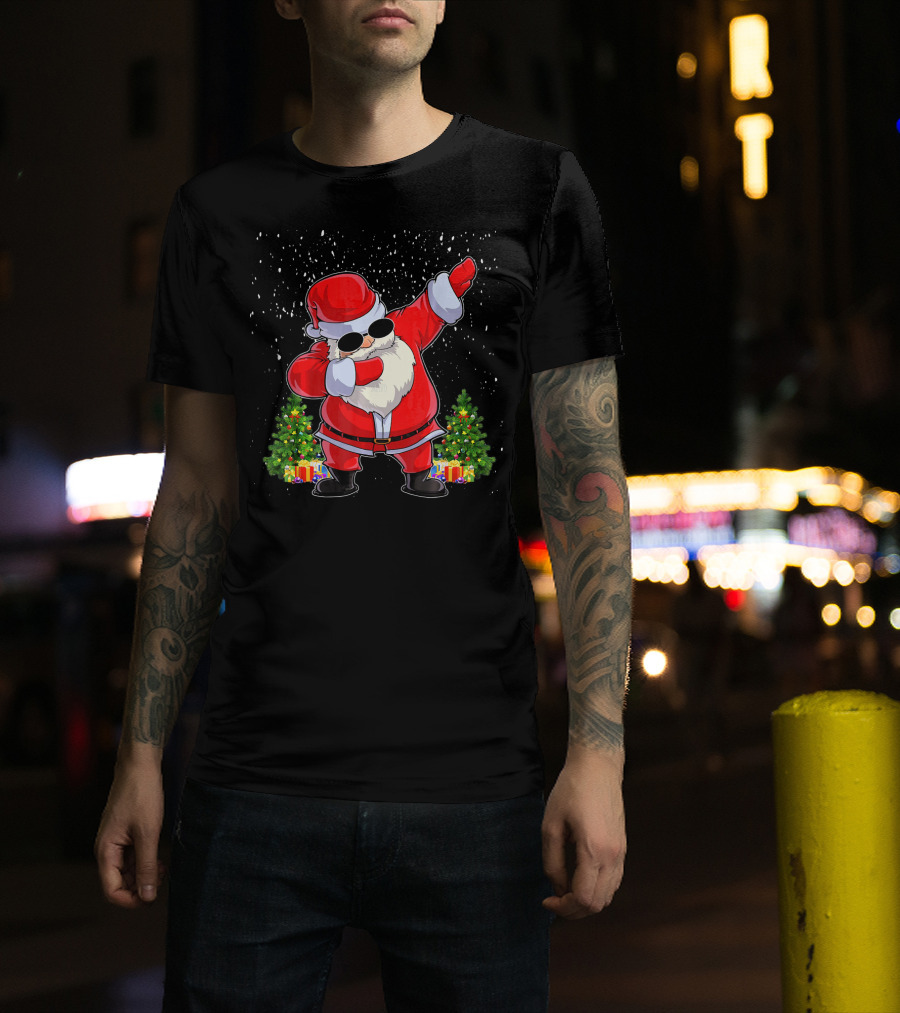 Dabbing Santa Christmas Holiday With Presents And Trees T-Shirt