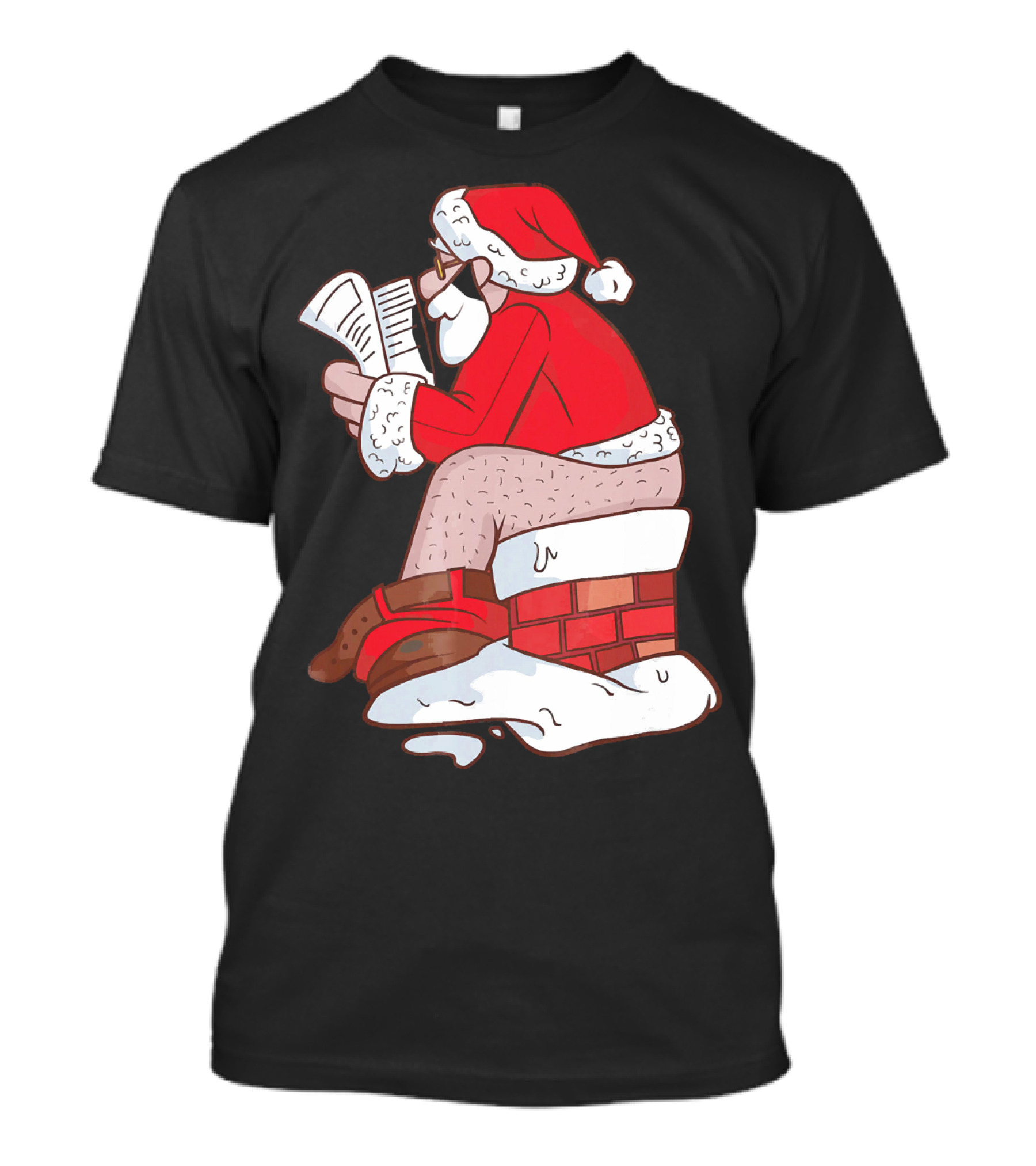 Pooping Santa Naughty List Kids Festive Chimney Cartoon T-Shirt
