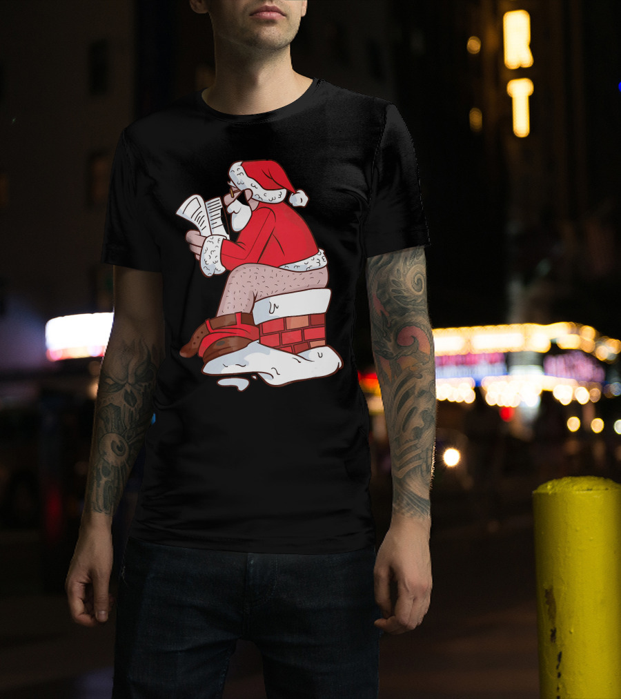 Pooping Santa Naughty List Kids Festive Chimney Cartoon T-Shirt