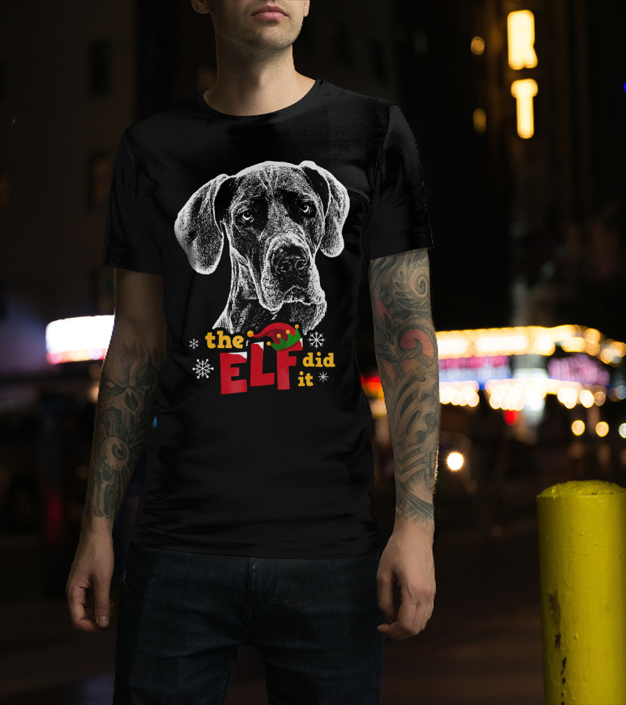 The Elf Did It Christmas Great Dane T-Shirt