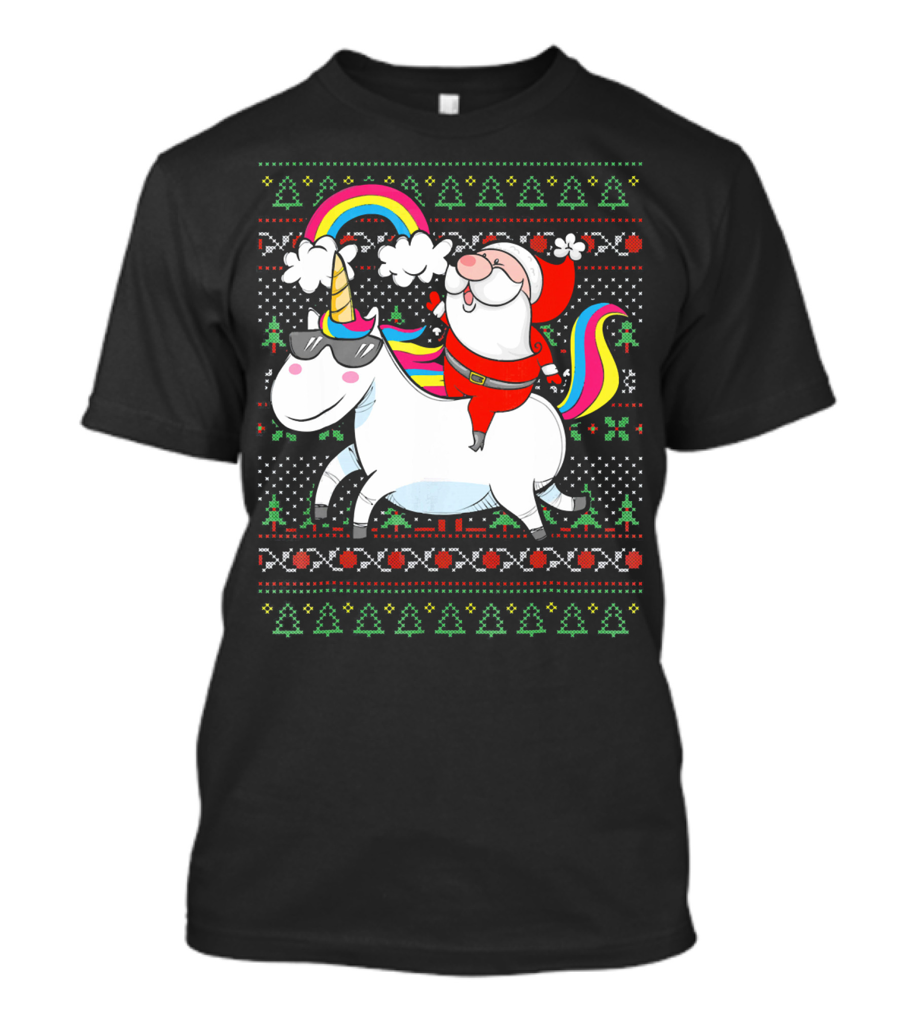 Santa Claus Riding A Rainbow Unicorn Christmas T-Shirt