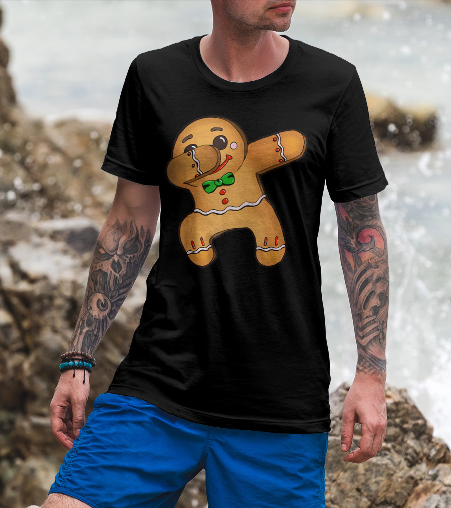 Dabbing Gingerbread Man Christmas Cookie With Bow Tie T-Shirt