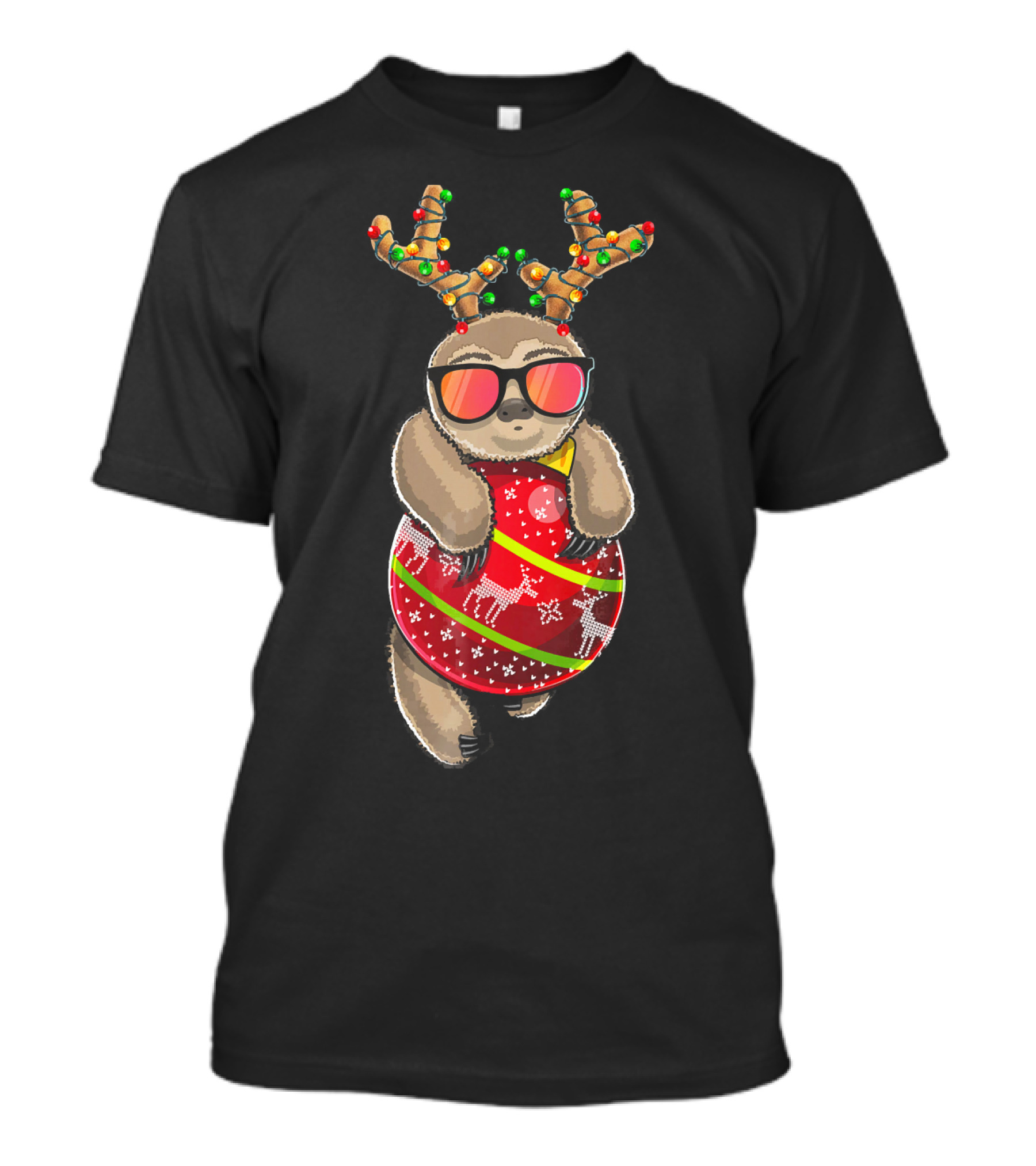 Christmas Sloth Reindeer Ornament Holiday Lights Festive Fashion T-Shirt