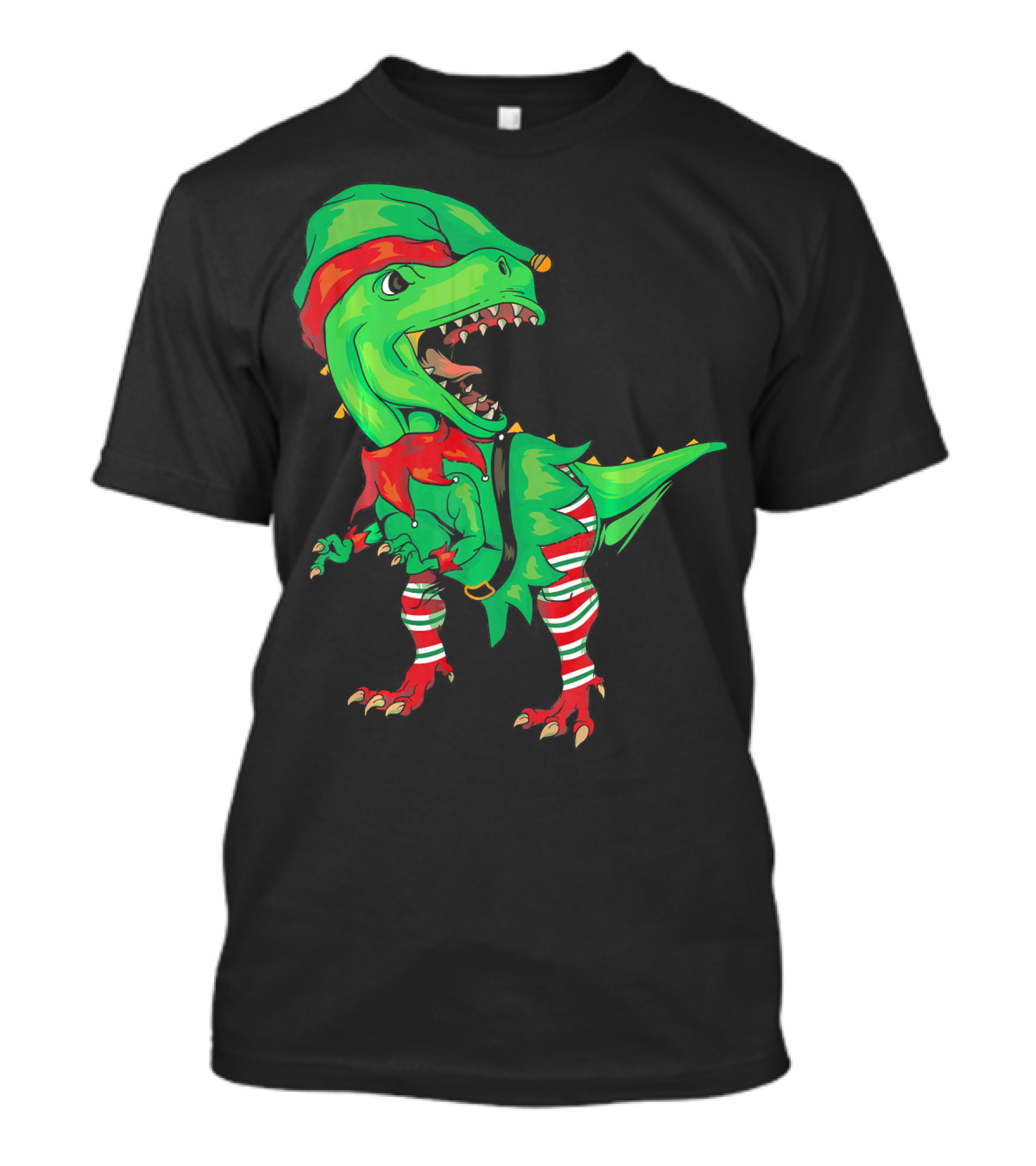 Christmas Dinosaur In Elf Costume T-Shirt