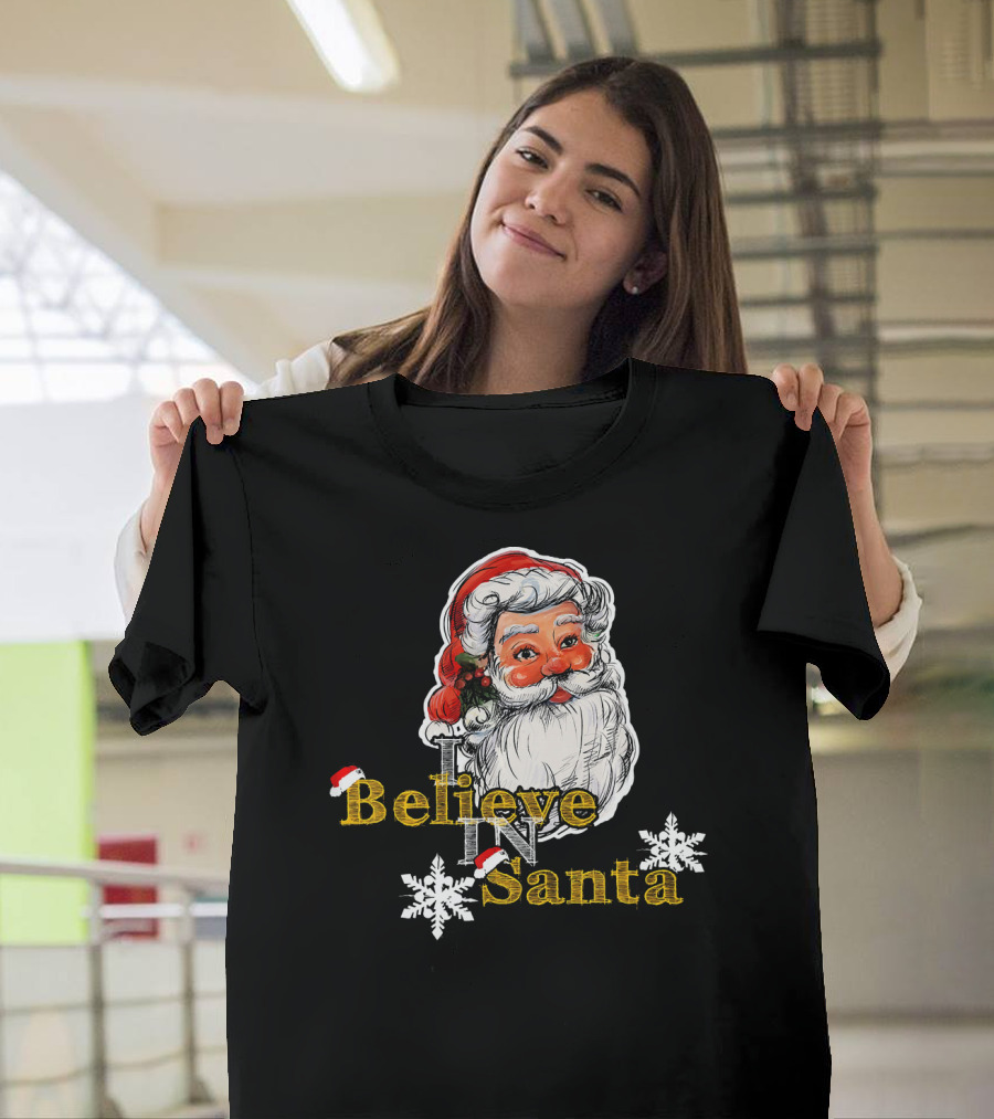 Believe in Santa Claus Christmas Snowflakes T-Shirt